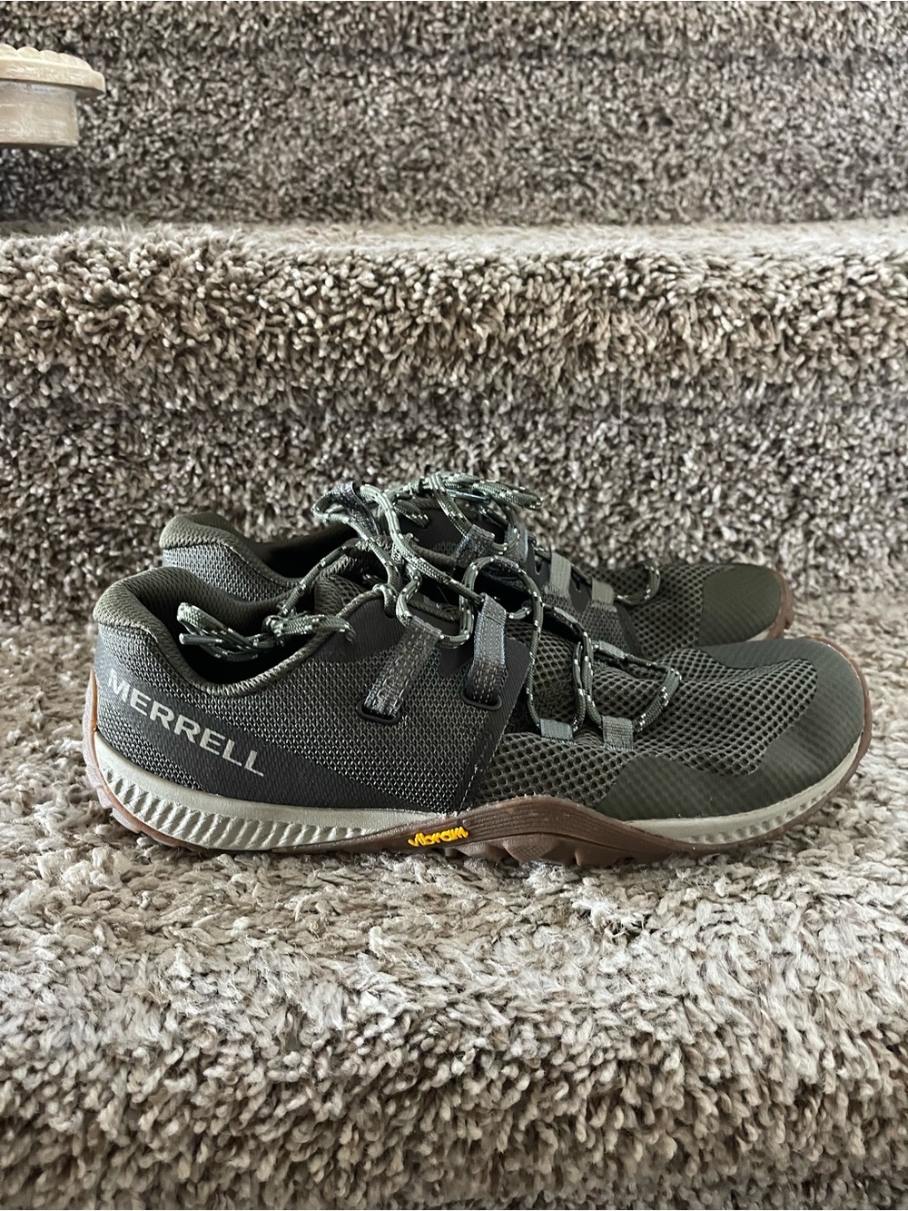 Merrell Men's Olive Green Trail Running Sneakers with Brown Outsole